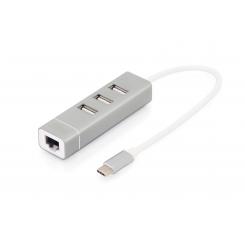 Digitus Concentrador USB 2.0 de 3 puertos y adaptador LAN Fast Ethernet con conexión Type-C
